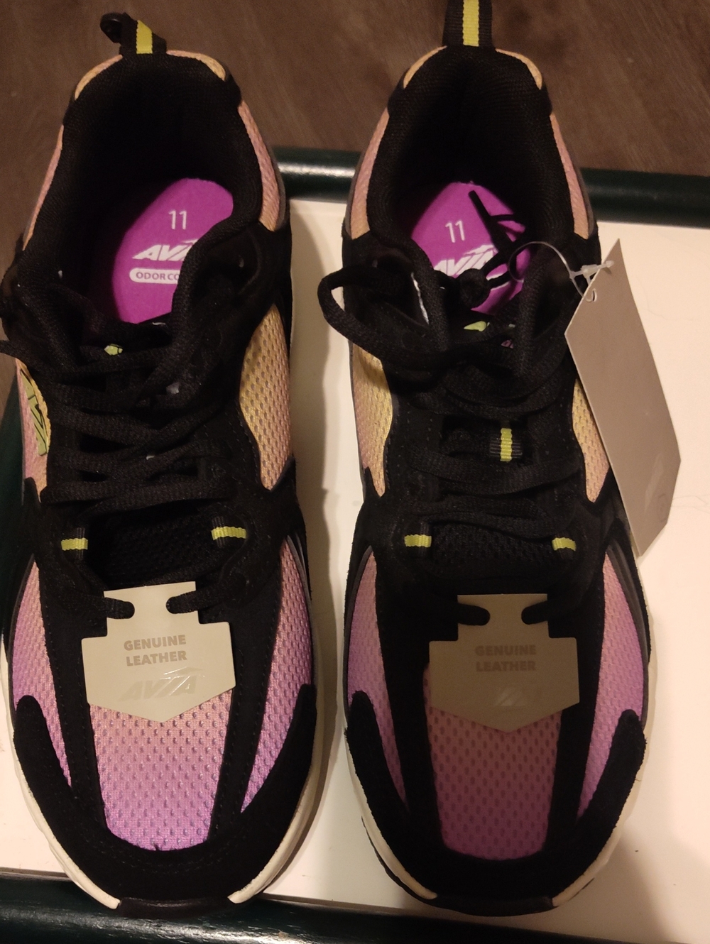 Avia Black and Pink Gradient Mesh Leather Sneakers